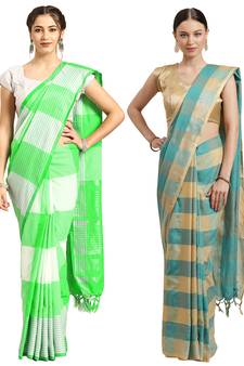 Multicolor woven blended cotton saree with blouse