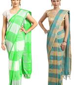 Multicolor woven blended cotton saree with blouse