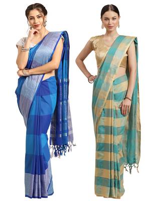 Multicolor woven blended cotton saree with blouse 1
