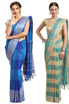 Multicolor woven blended cotton saree with blouse