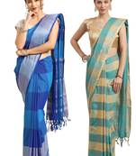 Multicolor woven blended cotton saree with blouse