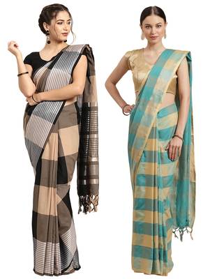 Multicolor woven blended cotton saree with blouse 1