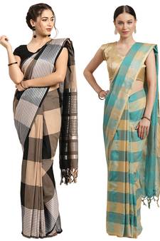 Multicolor woven blended cotton saree with blouse