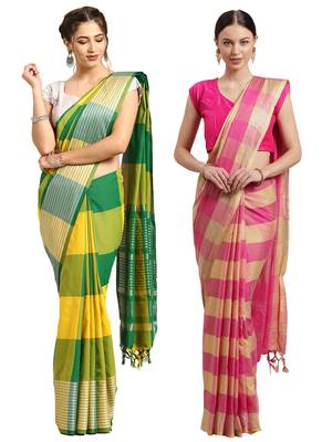 Multicolor woven blended cotton saree with blouse 1