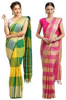Multicolor woven blended cotton saree with blouse