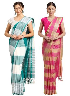 Multicolor woven blended cotton saree with blouse 1