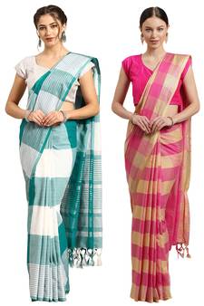 Multicolor woven blended cotton saree with blouse