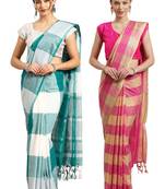 Multicolor woven blended cotton saree with blouse