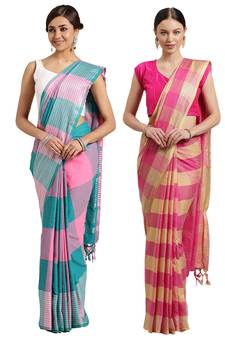 Multicolor woven blended cotton saree with blouse