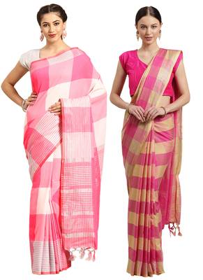 Multicolor woven blended cotton saree with blouse 1