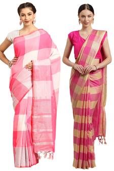Multicolor woven blended cotton saree with blouse