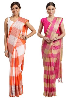 Multicolor woven blended cotton saree with blouse 1