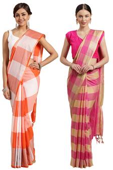 Multicolor woven blended cotton saree with blouse