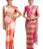 Multicolor woven blended cotton saree with blouse