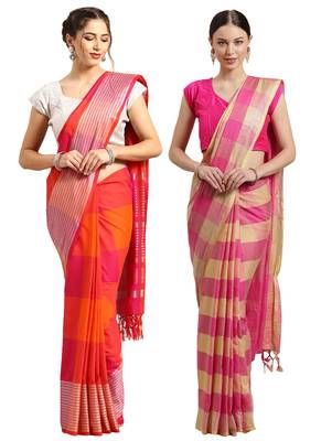 Multicolor woven blended cotton saree with blouse 1