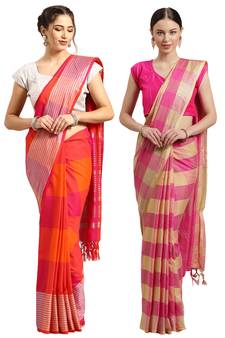 Multicolor woven blended cotton saree with blouse