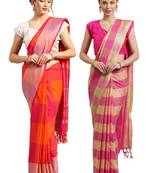 Multicolor woven blended cotton saree with blouse