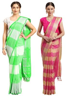 Multicolor woven blended cotton saree with blouse 1