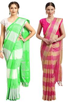 Multicolor woven blended cotton saree with blouse