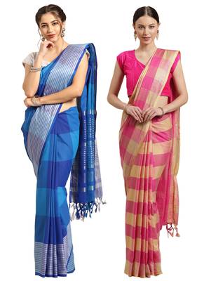 Multicolor woven blended cotton saree with blouse 1