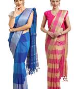Multicolor woven blended cotton saree with blouse