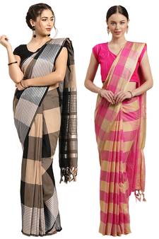 Multicolor woven blended cotton saree with blouse