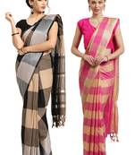 Multicolor woven blended cotton saree with blouse