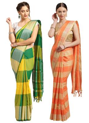 Multicolor woven blended cotton saree with blouse 1