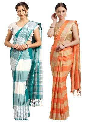 Multicolor woven blended cotton saree with blouse 1