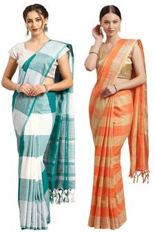 Multicolor woven blended cotton saree with blouse