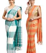 Multicolor woven blended cotton saree with blouse
