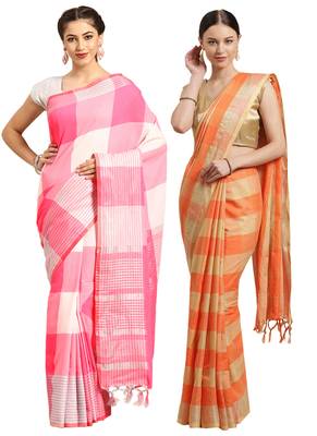 Multicolor woven blended cotton saree with blouse 1