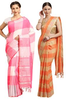 Multicolor woven blended cotton saree with blouse