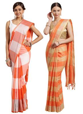 Multicolor woven blended cotton saree with blouse 1