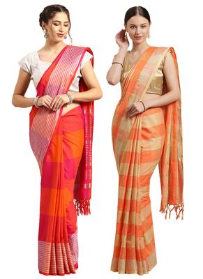 Multicolor woven blended cotton saree with blouse 1