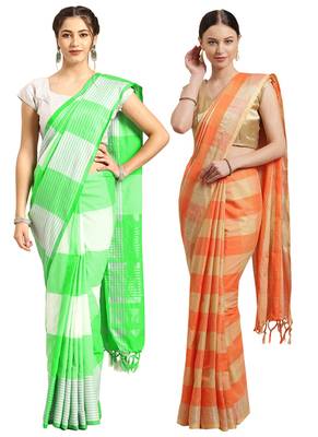 Multicolor woven blended cotton saree with blouse 1