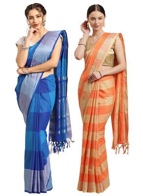 Multicolor woven blended cotton saree with blouse 1