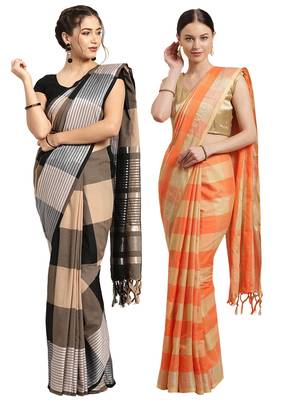 Multicolor woven blended cotton saree with blouse 1