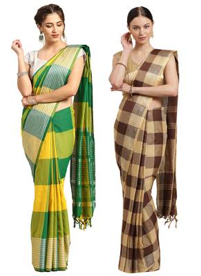 Multicolor woven blended cotton saree with blouse 1