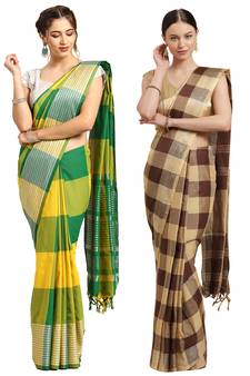 Multicolor woven blended cotton saree with blouse