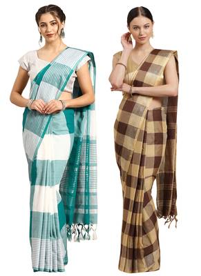 Multicolor woven blended cotton saree with blouse 1