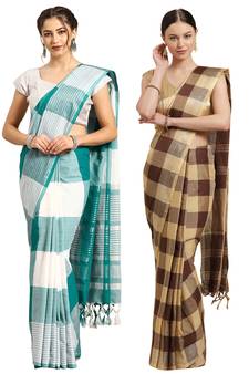 Multicolor woven blended cotton saree with blouse