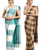Multicolor woven blended cotton saree with blouse