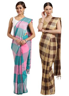 Multicolor woven blended cotton saree with blouse 1