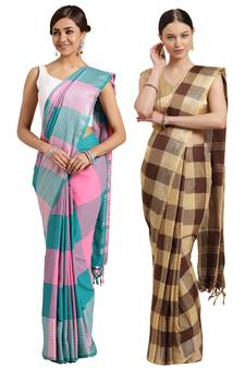 Multicolor woven blended cotton saree with blouse