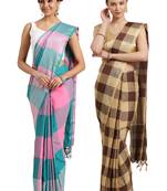Multicolor woven blended cotton saree with blouse