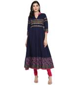 G COLLECTION Navy-blue printed cotton cotton-kurtis