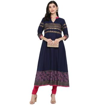 G COLLECTION Navy-blue printed cotton cotton-kurtis 2