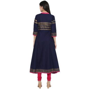 G COLLECTION Navy-blue printed cotton cotton-kurtis 3