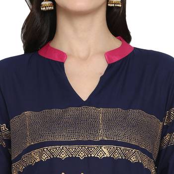 G COLLECTION Navy-blue printed cotton cotton-kurtis 5